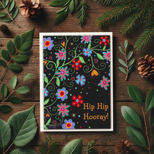 Tarjeta Hip Hip Hooray Fun Floral (Subido por el creador)