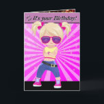 Tarjeta Hip Hop mensaje secreto Chicas rubios feliz cumple<br><div class="desc">Mira esta súper divertido tarjeta de cumpleaños feliz con tema Hip Hop para un chica rubio! ¡Es increíble! Su nombre y edad aparecen en casi todos los pliegues de esta carta haciéndolo súper personal. Tienes que añadir un mensaje personal y tu nombre y tenerlo impreso en la parte interior derecha....</div>