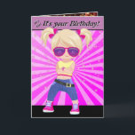 Tarjeta Hip Hop mensaje secreto Chicas rubios feliz cumple<br><div class="desc">Mira esta súper divertido tarjeta de cumpleaños feliz con tema Hip Hop para un chica rubio! ¡Es increíble! Su nombre y edad aparecen en casi todos los pliegues de esta carta haciéndolo súper personal. Tienes que añadir un mensaje personal y tu nombre y tenerlo impreso en la parte interior derecha....</div>