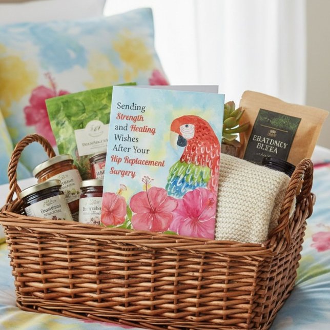 Tarjeta Hip Replacement Healing Scarlet Macaws, Hibiscus (Subido por el creador)