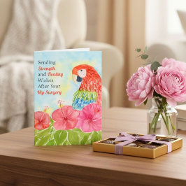 Tarjeta Hip Surgery Healing Scarlet Macaws, Hibiscus