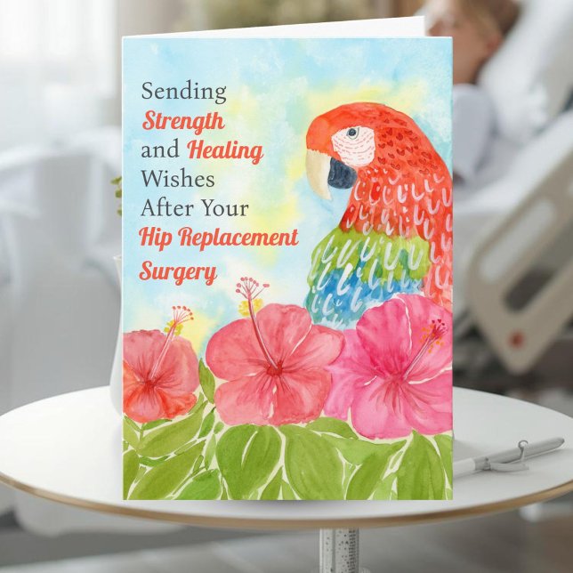 Tarjeta Hip Surgery Healing Scarlet Macaws, Hibiscus (Subido por el creador)