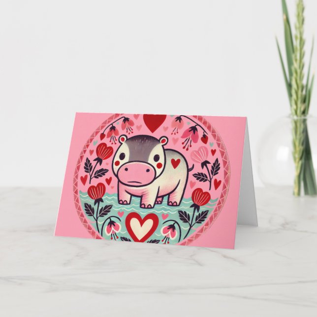 Tarjeta Hipopótamo del día de San Valentín                 (Anverso)