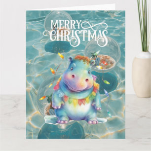 Tarjeta Hipopótamo Temática de Navidad para Amantes de los