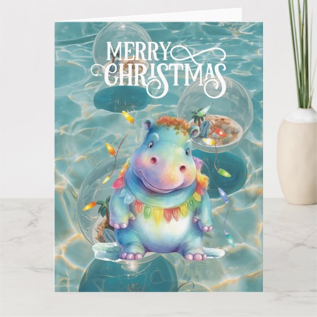 Tarjeta Hipopótamo Temática de Navidad para Amantes de los (Anverso)