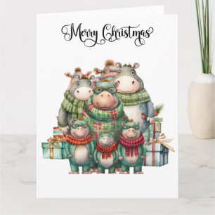 Tarjeta Hipopótamo Temático de Navidad para Amantes de los