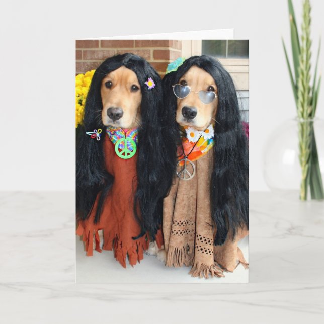 Tarjeta Hippie Halloween de Golden Retriever (Anverso)