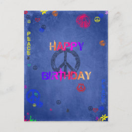 Tarjeta Hippie Happy Birday Card Blue Postcard