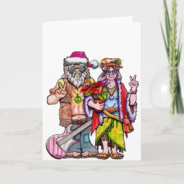Tarjeta Hippie Santa Couple (Anverso)