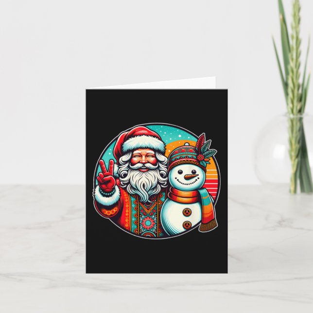 Tarjeta Hippie Santa Retro Snowman Navidades bohemios (Anverso)