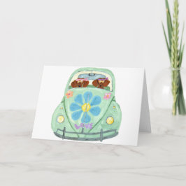 Tarjeta Hippies Dachshund En Su Coche De Amor Floral