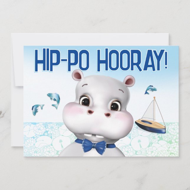 Tarjeta Hippo Blue Fish Boy Birthday (Anverso)