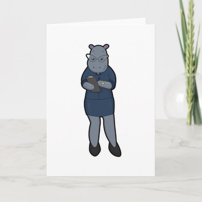 Tarjeta Hippo como secretario con Notepad & Pen (Anverso)