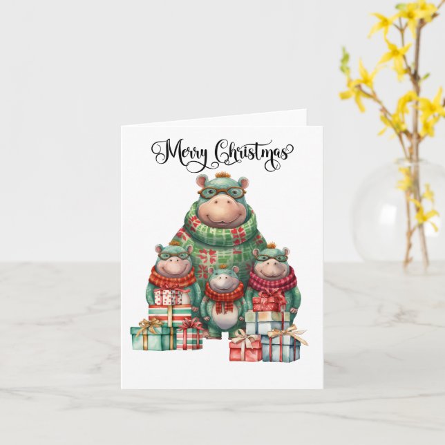 Tarjeta Hippo con tema de Navidad para amantes de los anim (flor amarilla)