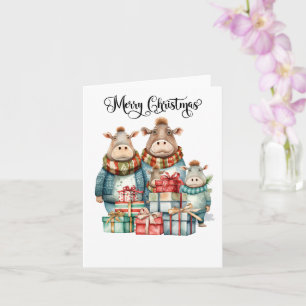 Tarjeta Hippo Navidad Temático para Amantes de los Animale