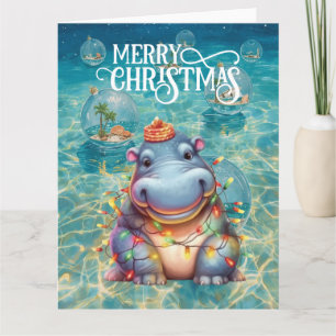 Tarjeta Hippo Navideño Temático para Amantes de los Animal