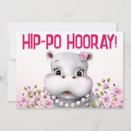 Tarjeta Hippo Pink Floral Girl Birthday