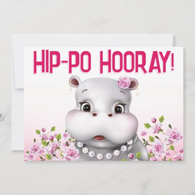 Tarjeta Hippo Pink Floral Girl Birthday (Anverso)