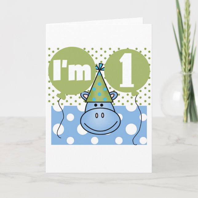 Tarjeta Hippopótamo Primera camiseta y regalo de cumpleaño (Anverso)