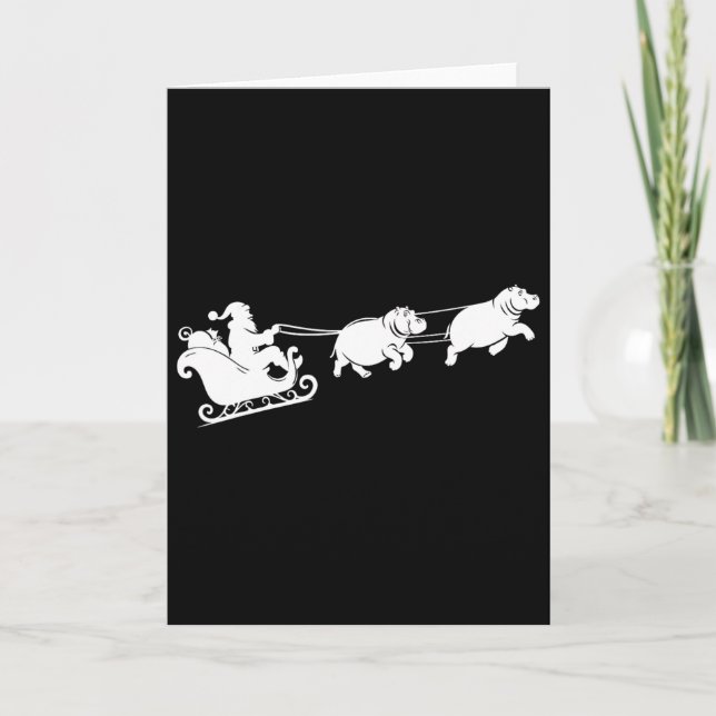 Tarjeta Hippopotamus Xmas Santa Sleigh Hippos Christmas Bo (Anverso)