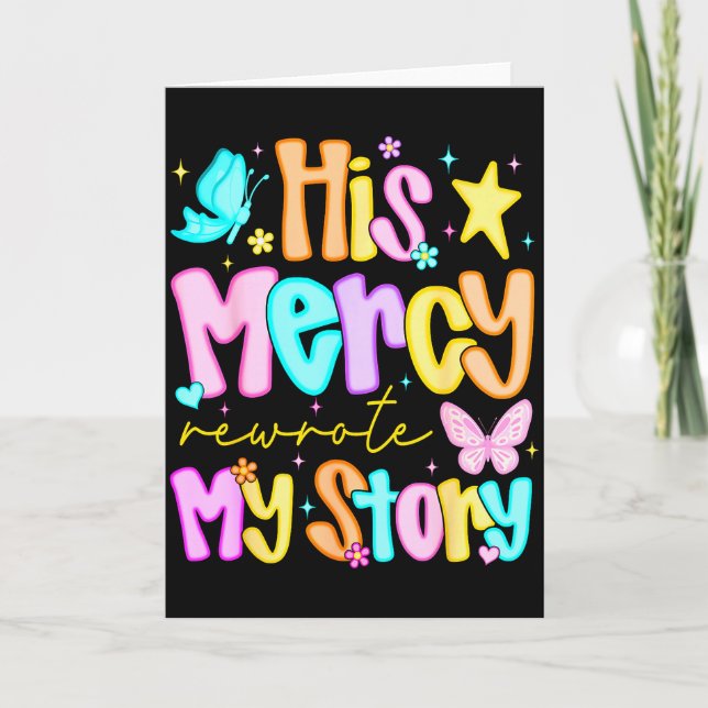 Tarjeta His Mercy Rewrote My Story Merry Christmas Christi (Anverso)