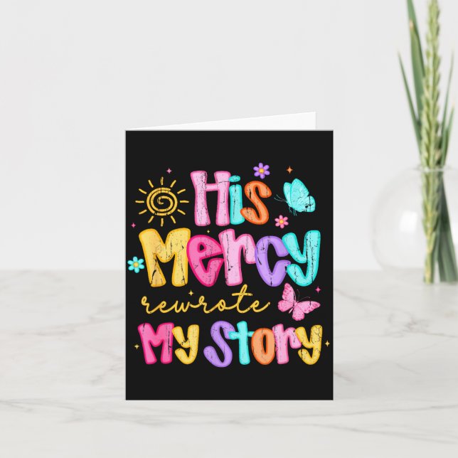Tarjeta His Mercy Rewrote My Story, Thankful, Fall Christi (Anverso)