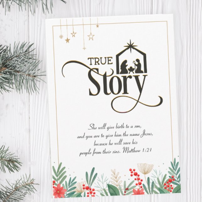 Tarjeta Historia Cristiana Verdadera Navidad Religiosa (Christian Christmas Card with Bible Verse)