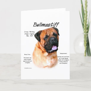 Tarjeta Historia del diseño del Bullmastiff (rojo)