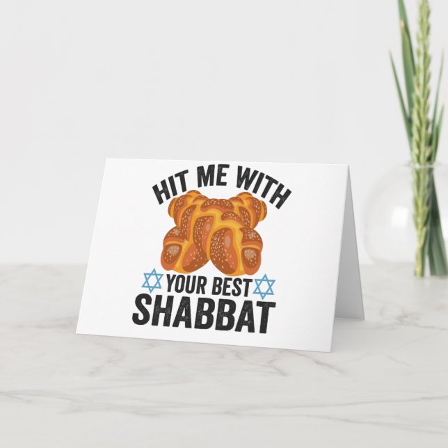 Tarjeta Hit me With Your Best Shabbat Funyn Hanukkah Food (Anverso)