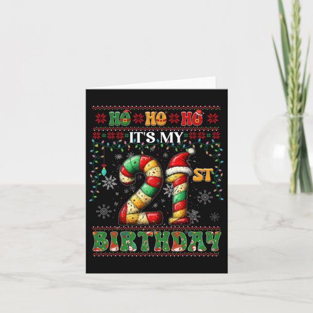 Tarjeta Ho cómo es mi 21 cumpleaños Navidad Candy Cane 21 (Anverso)