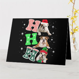 Tarjeta Ho Ho Ho Bulldog Inglés Santa Reno Navidad 