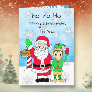 Tarjeta Ho Ho Ho Feliz Navidad Santa y Duende
