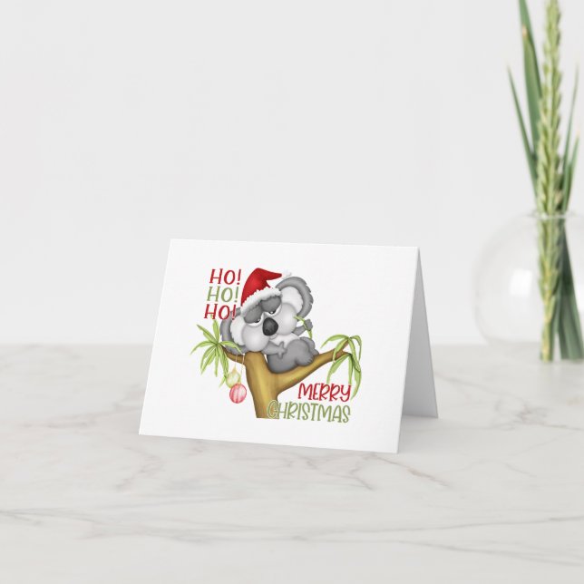 Tarjeta Ho Ho Ho Ho Feliz Navidad Koala (Anverso)
