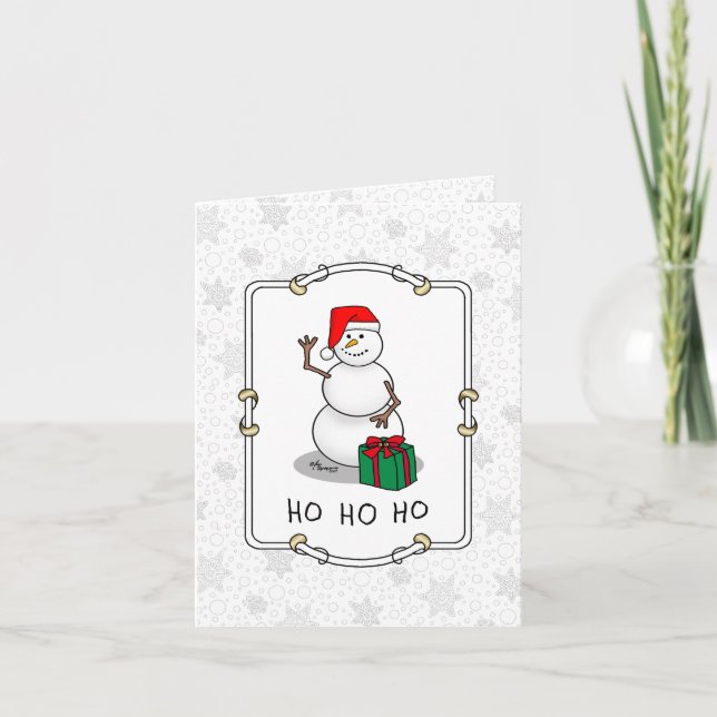 Tarjeta Ho Ho Ho Ho Ho Feliz Navidad Santa Cute Snowman (Anverso)