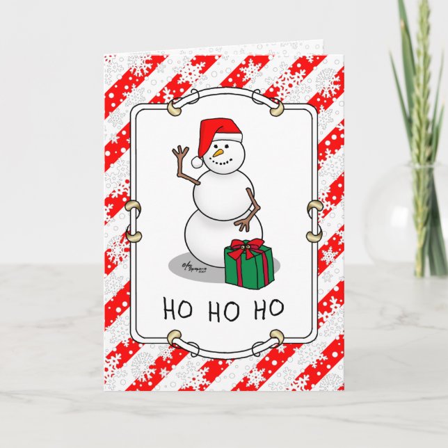 Tarjeta Ho Ho Ho Ho Ho Feliz Navidad Santa Cute Snowman (Anverso)