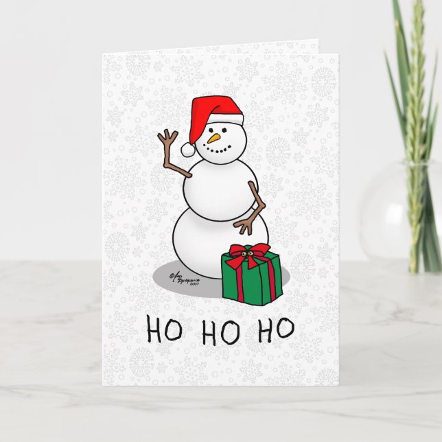 Tarjeta Ho Ho Ho Ho Ho Feliz Navidad Santa Cute Snowman (Anverso)