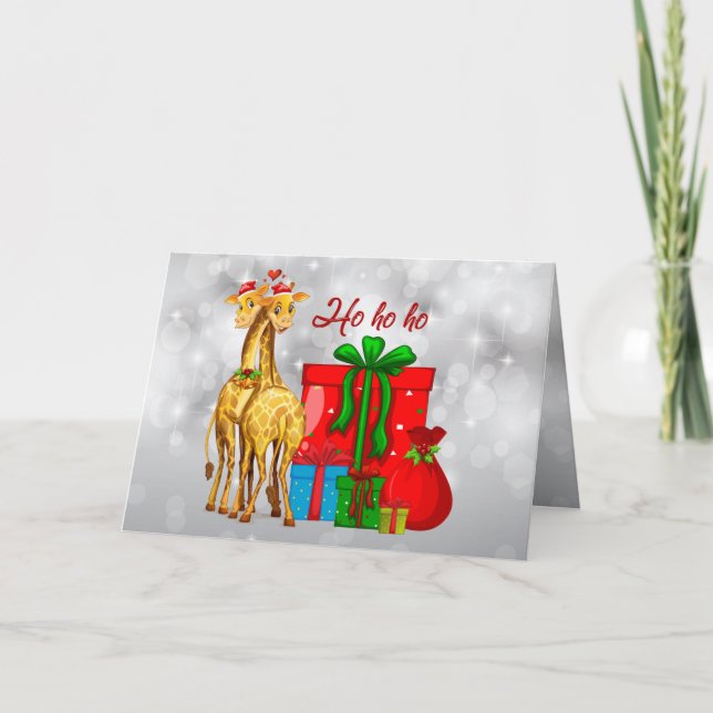 Tarjeta Ho Ho Ho Ho Navidades Giraffes (Anverso)
