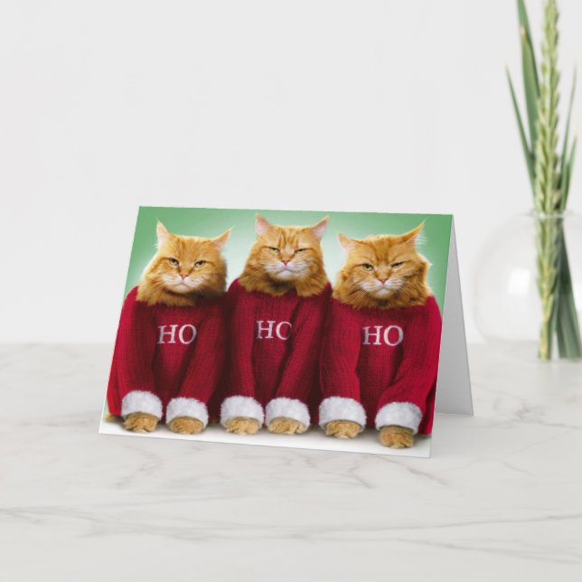Tarjeta Ho Ho Ho Ho Tres Gatos Feliz Festividad De La Tarj (Anverso)