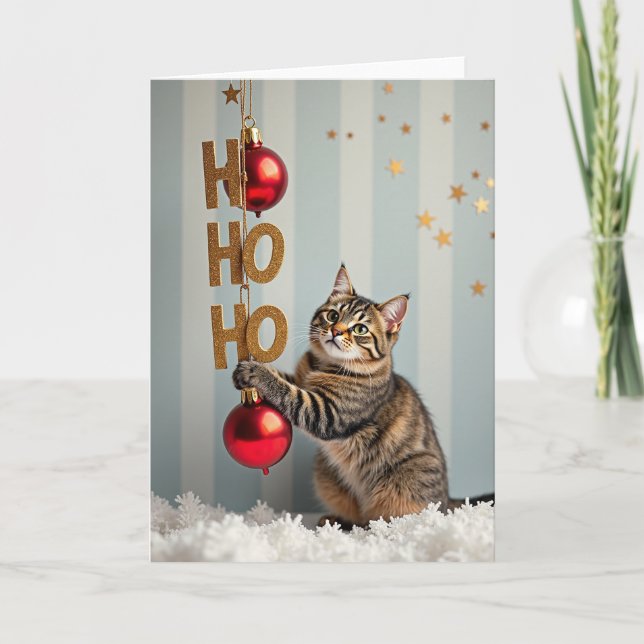 Tarjeta Ho Ho Ho Meowry Navidad Gato (Anverso)
