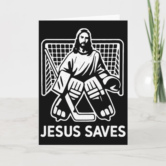 Tarjeta Hockey Goalie Goalkeeper Jesus Saves Christian Hoc (Anverso)