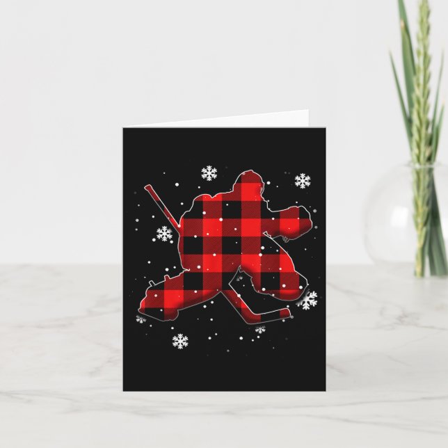 Tarjeta Hockey Goalie Plaid Christmas  (Anverso)