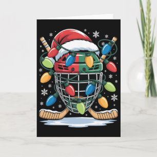 Tarjeta Hockey sobre hielo Navidad Santa Navidades Luces H