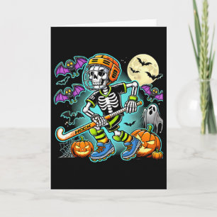 Tarjeta Hockey sobre hierba de esqueleto de Halloween