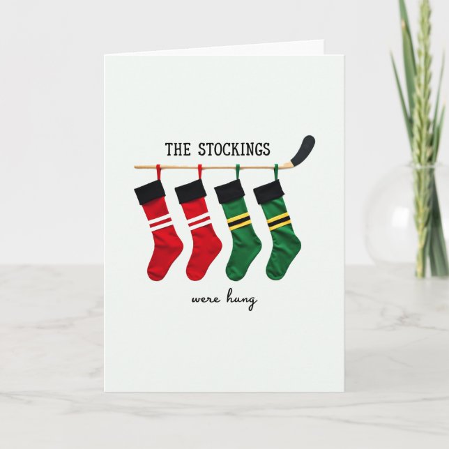 Tarjeta Hockey Stick Stockings Were Hung Sports Christmas (Anverso)