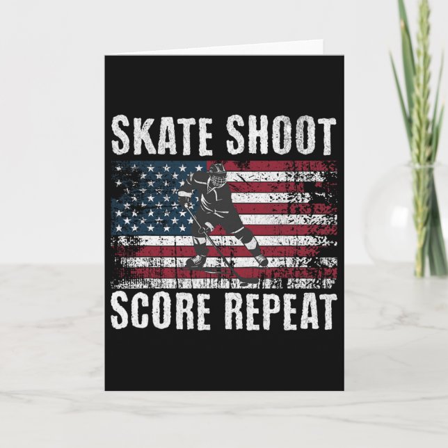 Tarjeta Hockey Usa American Flag Funny Fourth Of July Hock (Anverso)