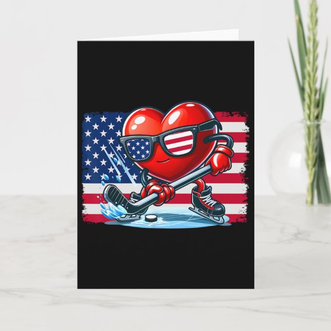 Tarjeta Hockey Valentines Day Valentine Us Flag Sungles Pa (Anverso)