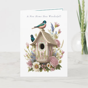 Tarjeta Hogar nuevo de las flores de la jaula de aves
