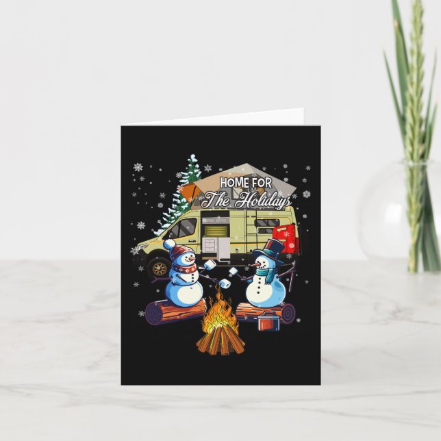 Tarjeta Hogar Para Navidades Vacaciones Camping De Snowman (Anverso)