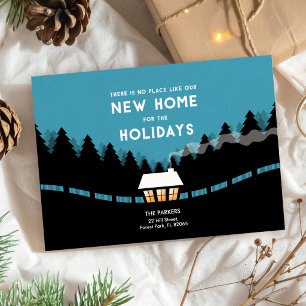 Tarjeta Hogar retro nuevo para las fiestas en el bosque
