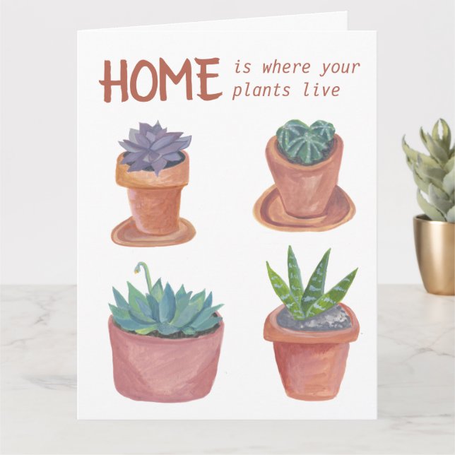 Tarjeta Hogares Cactus Feliz Nuevo Hogar Acuarela (Planta pequeña)